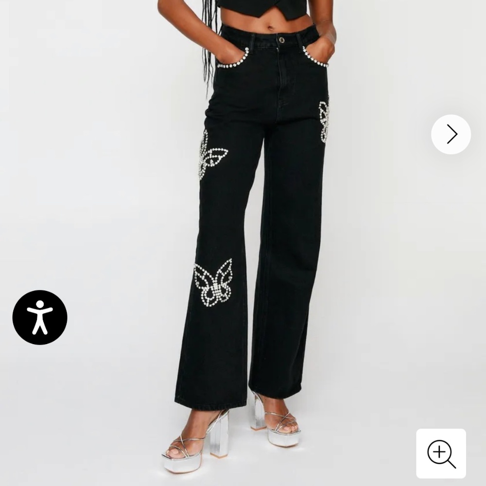 NastyGal Butterfly Diamante Embellished Straight Leg Jeans